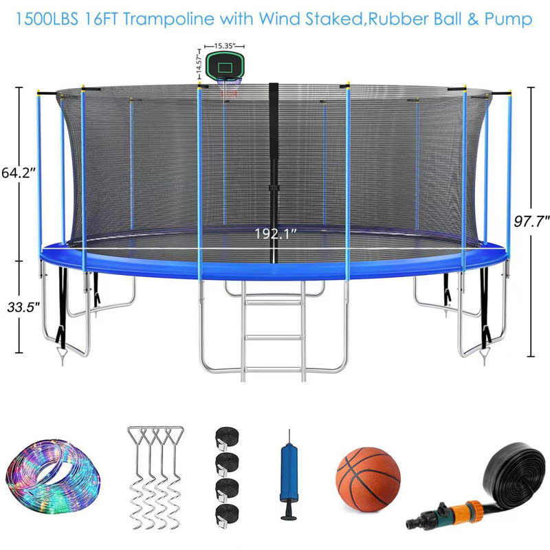 Fiziti Trampoline Series 16' Round Backyard Trampoline with Safety
